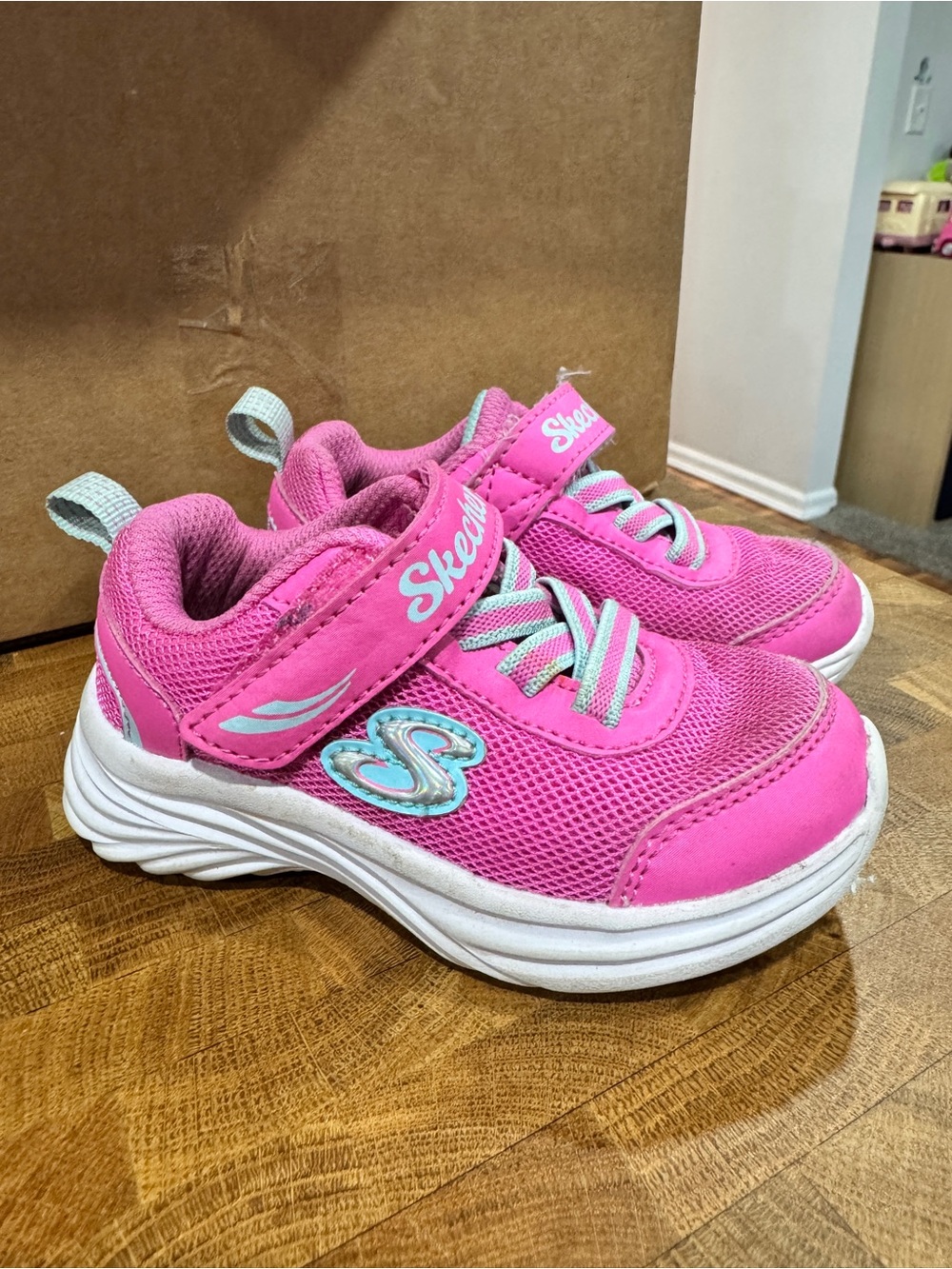 Skechers Girls Bright Pink and Light Blue Sneakers